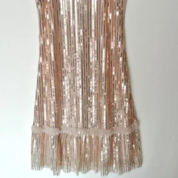 SEE THE SHADES Ruffle Trim Sequined Midi Dress S - Picture 8 of 11